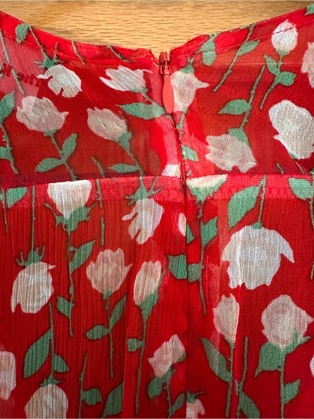 The Kooples Rosa Rosa Red Floral Sheer Dress Size M (2) - Picture 11 of 14